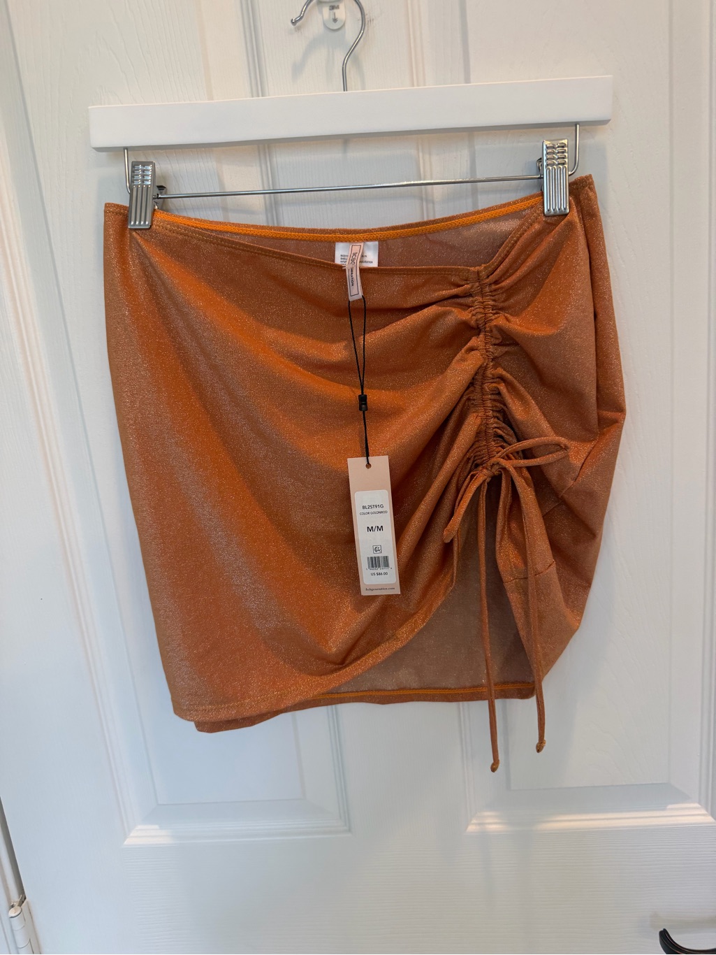Bcbgeneration Goldnrod Glitter Copper Ruched Swim Cover Up Mini Skirt Size M